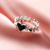 New Sweet Epoxy Black Love 925 Sterling Silver Jewelry Temperament Cute Heart Shape Fashion Opening Rings TYB043