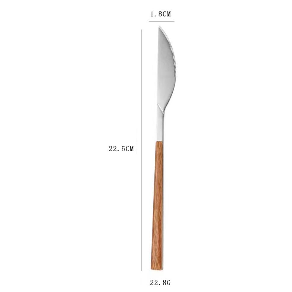Simplicity Stainless Steel Spoon Fork Knife Wood Grain Portable Steak Knife Western Tableware Thickened Dessert Spoon