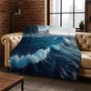Blue Sea Waves Scenery Flannel Blanket Soft Warm Throw Blanket for Bedroom Living Room Bed Travel Camping Picnic Gift Kids