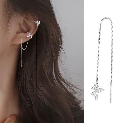 Flash Diamond Heartbeat Ear Line One-piece Earrings Women's Flash Diamond Wave Tassel Earrings