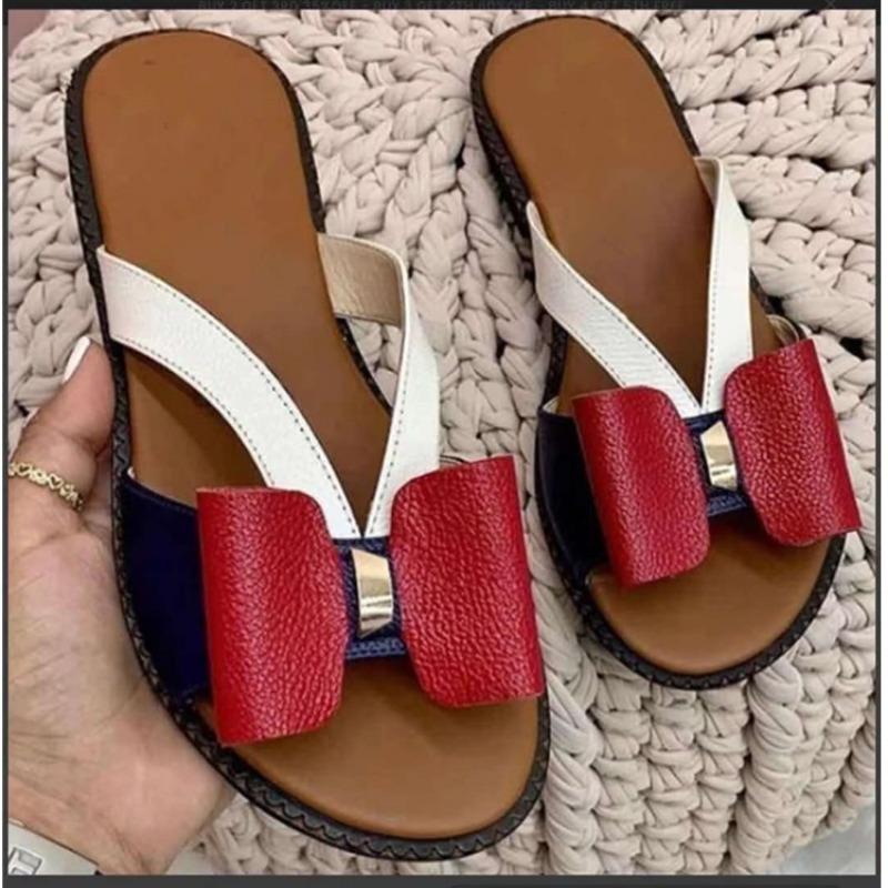 Fashion Shoes Female 2025 Hot Sale Summer Bowknot Women's Slippers Casual Sandals Outdoor Beach Shoes Retro Ladies Flat Slippers Zapatos