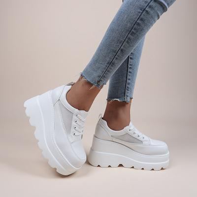 Sneaker Damen Trends NEU Weiße Keilabsatz-Sneaker Schuhe Plateau Atmungsaktiv Klobiger Plateauabsatz Pumps Schuhe Damenabsätze