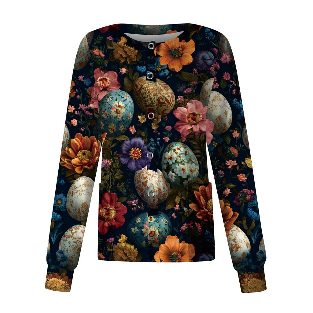Women's Casual Long Sleeve Single Breasted Printed Dry- Top