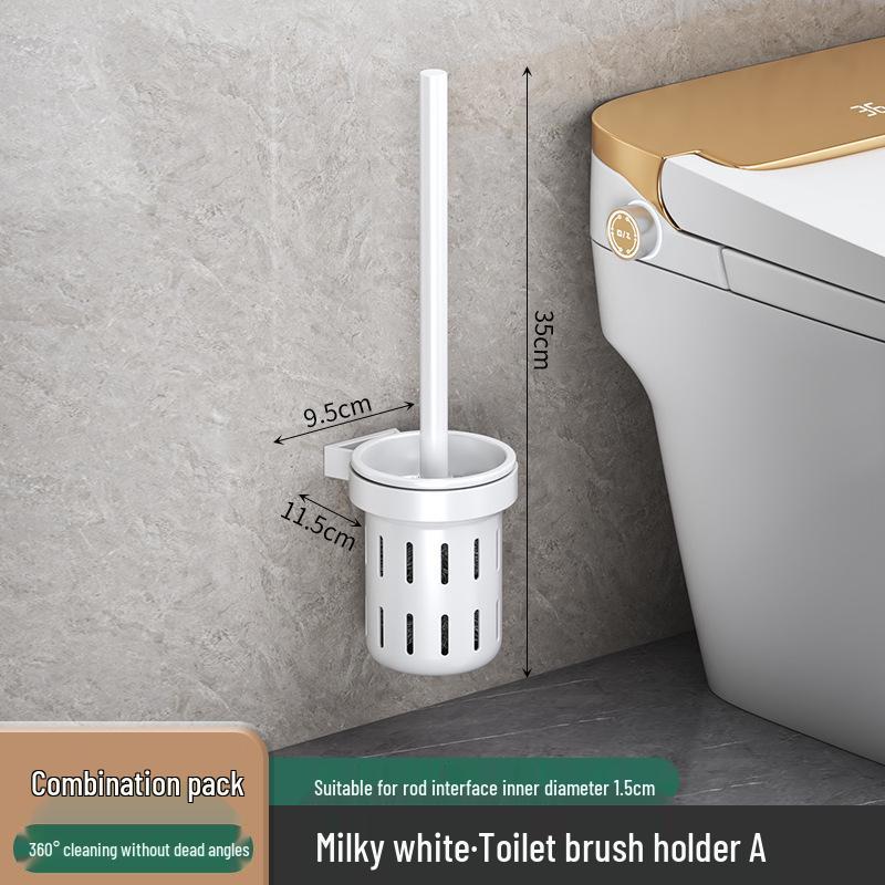 Wall-Mounted Soft Bristle Toilet Cleaning Set with Long Handle and Storage Rack