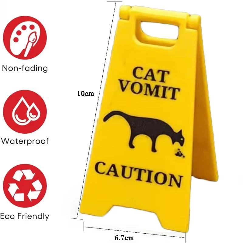 Funny Cat Vomit Sign with Mini Cleaning Mop Novelty Gag Caution Vomit Sign Gifts Warning Sign Decoration Suitable Pet Owners