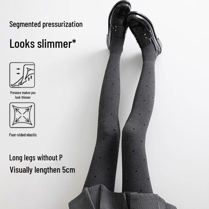 2025 New Style Gray Polka Dot Leggings - Women's Autumn/Winter Plush, Thick, Slimming Pantyhose