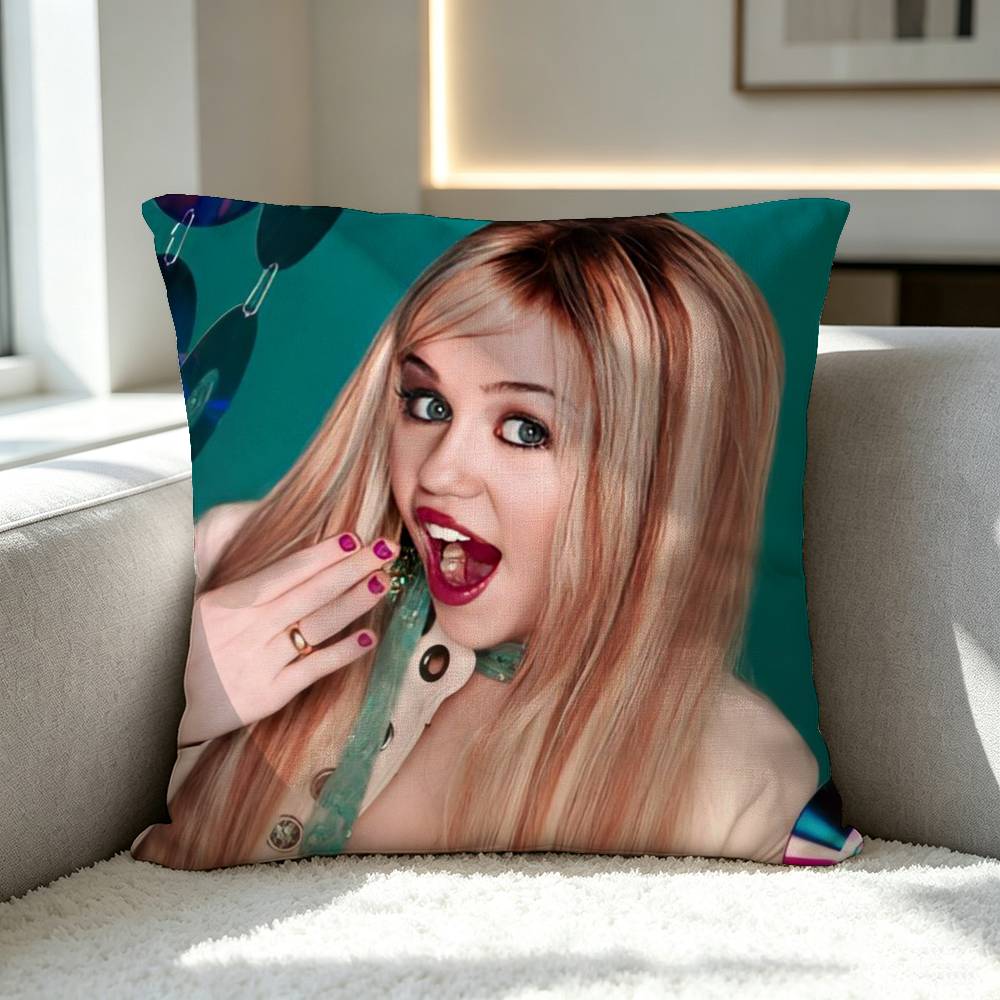 H-Hannah M-Montana Pillow Case Square Double-Sided Sofa Cushion Cover Bedroom Bedside Pillow