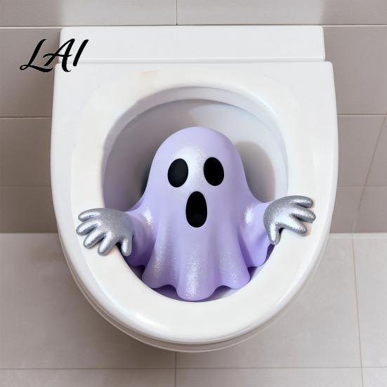 Removable Toilet Decals Halloween Ghost Lid Decal Self-Adhesive 3D Horrible Cover Unique Prankster Gifts Seat Stickers Waterproof Wall Stickers for