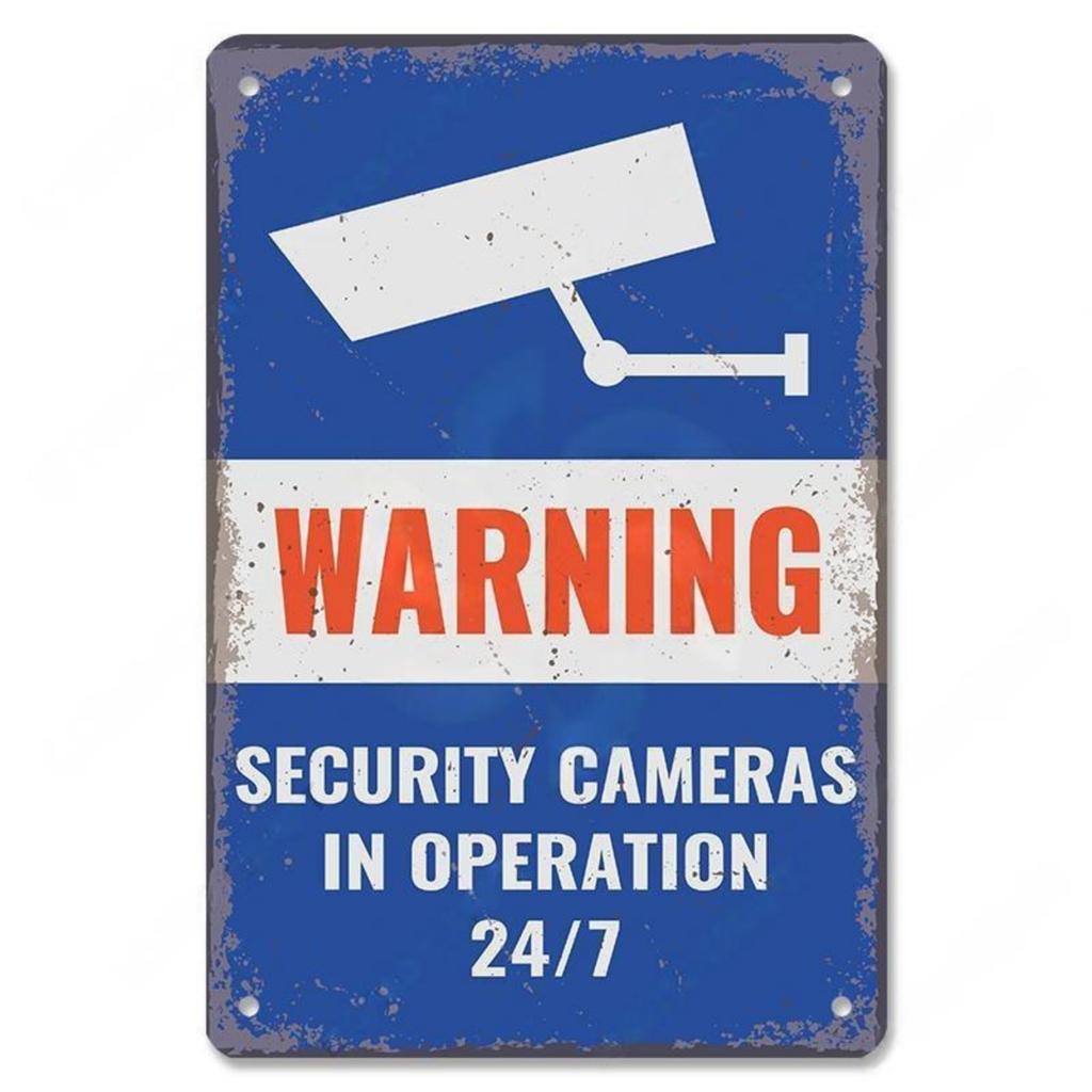 Warning CCTV Tin Signs Metal Plaque Notice 24 Hour Security Camera Vintage Poster Metal Plate Wall Decor for Mall Shop Bar Ho