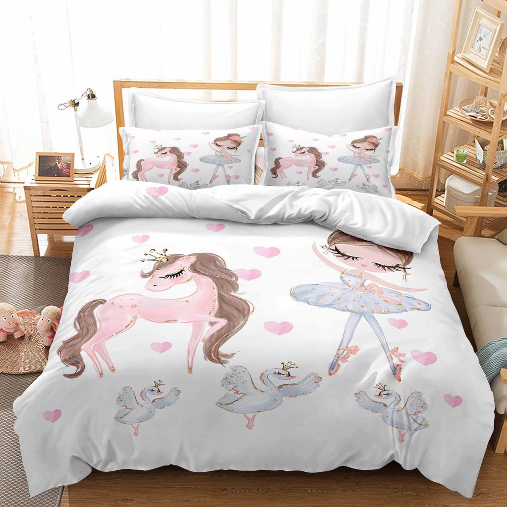 Cartoon Duvet Cover Twin King Kawaii Swan Ballerina Girl Bedding Set Microfiber Cute Dancer Comforter Cover Ballerina Room Decor