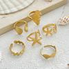 6pcs Ocean Starfish-Open Ring Set For Women Gold Color Stainless Steel Finger Rings Summer Beach Aesthetic Waterproof Jewelry