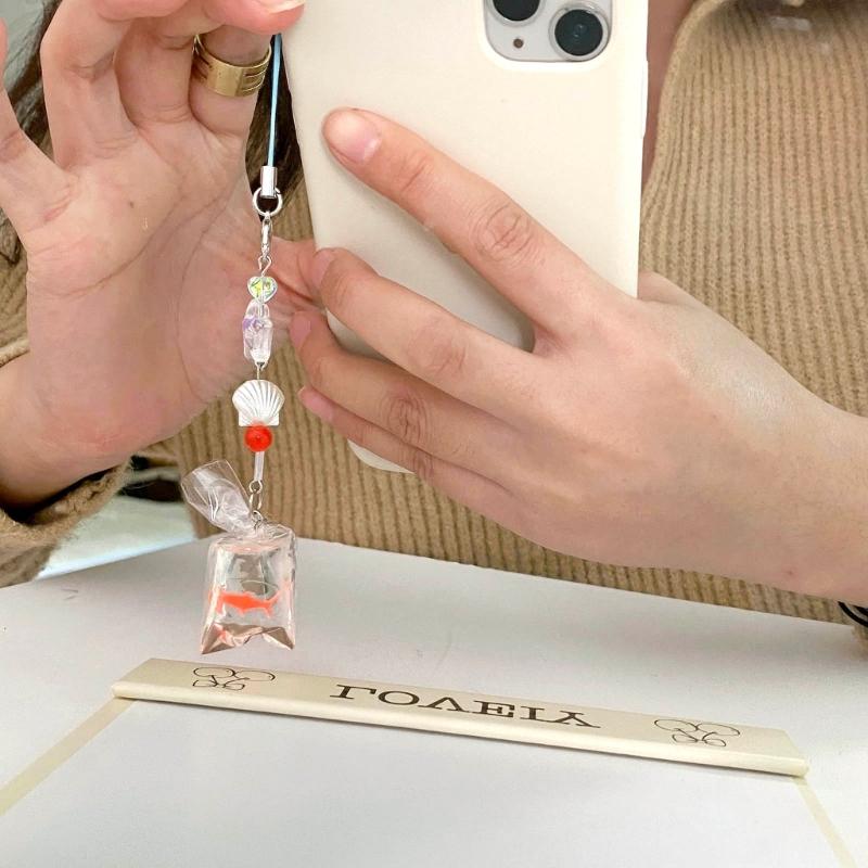 Adorable Beaded Phone Strap Chain Handcrafted Mobile Phone Accessories Pendant Unique Style Ocean Themed Gift for Girl