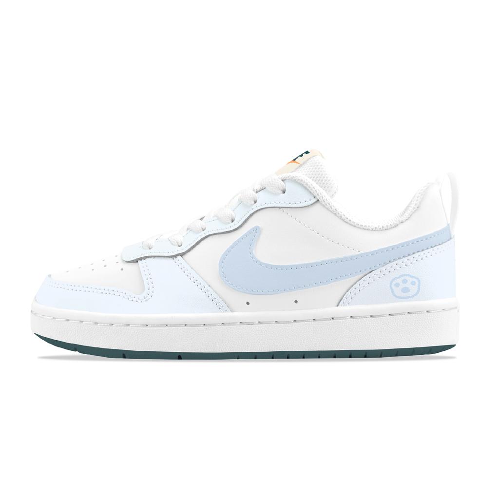 Nike Court Borough Ice Blue Crampons Lightweight Breathable Low top Skateboard Shoes Women's Blue White BQ5448-017(Team1319-)