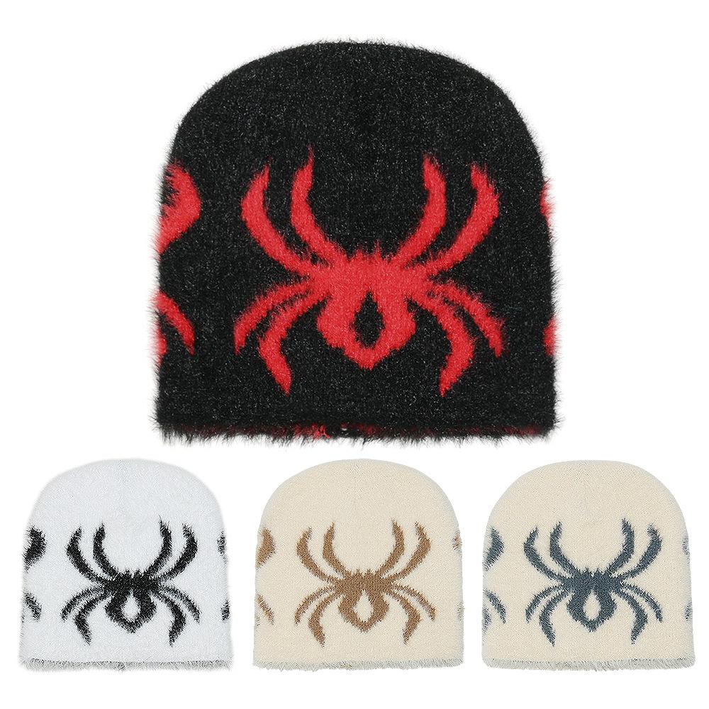 Autumn and Winter New Pullover Hat Personality Halloween Holiday Spider Jacquard Imitation Mink Knitted Hat Men