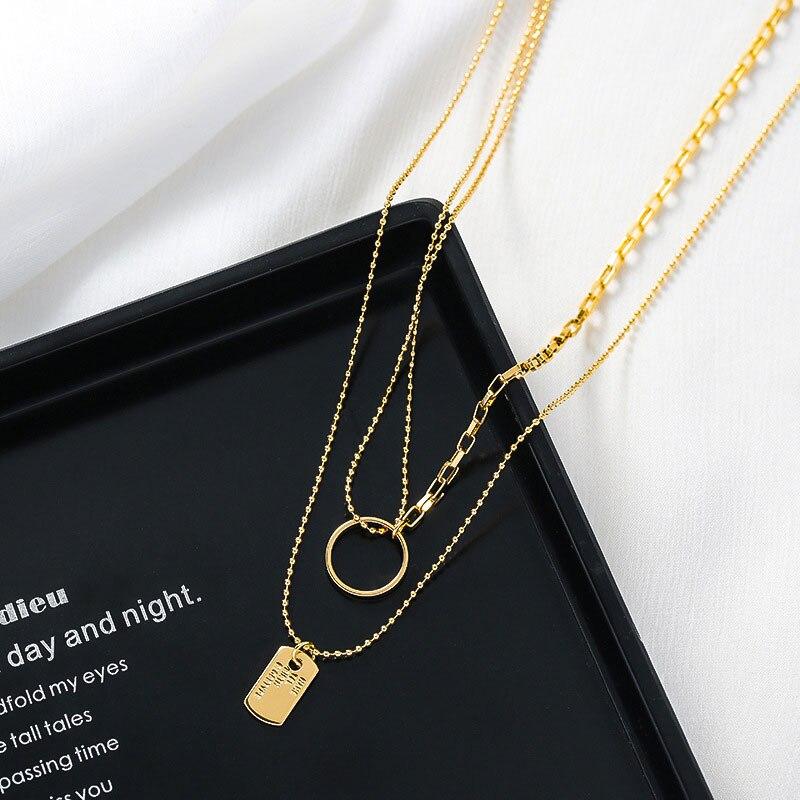 Double Layered Portrait Pendant Necklaces Sweater Chain For Women Stainless Steel Niche Choker Chain Necklaces Jewelry AccessoriesTrendy Pendant