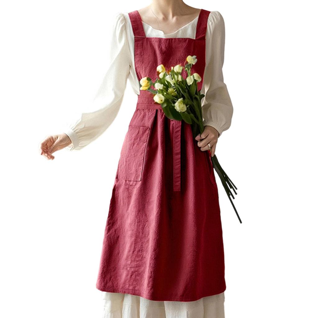 Adjustable Floral Print Cooking Apron with Pockets Stylish Tie-up Work Apron for Women Machine Washable Art Apron