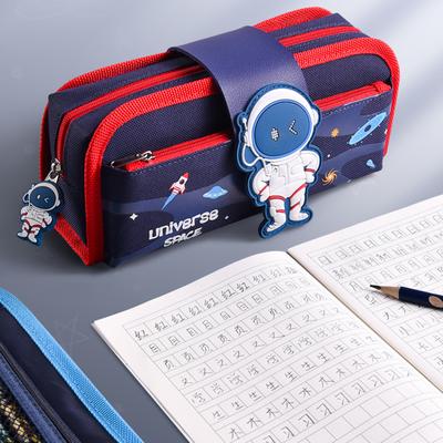 Pencil Case Easy Access Compartment Design Reusable Large Capacity Detachable Space Saving Canvas Cartoon Pattern Stationery Bag Student Supplies