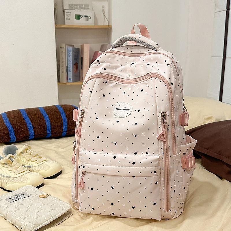 Schoolbag New Japanese Ins Simple Polka Dot Printed Backpack High Value Large Capacity Backpack Junior High School Schoolbag Female