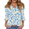 Women's Casual 3/4 Sleeve Tops V-Neck Sleeve T-Shirt Floral Print Tops