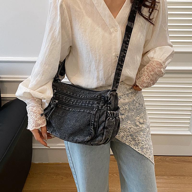 Borsa a tracolla grande da donna, in denim vintage, da pendolare, con tracolla a spalla