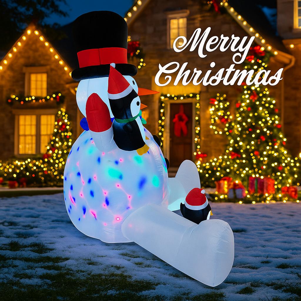 6.8FT LED Inflatable Xmas Yard Decor Snowman Penguins Christmas Toy Gift Outdoor Home Decoration Ornament Festive Supplies Decor
