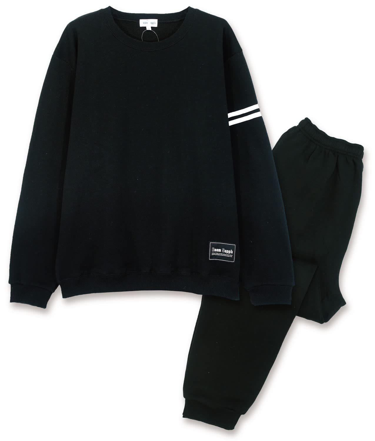 

ON NISHIKI Sweatshirt Cotton Long Loungewear Men s Fleece-Lined Set, Fall/Winter Pajamas, 35% Blend, Sleeves, Pants, (Black/L/77325)