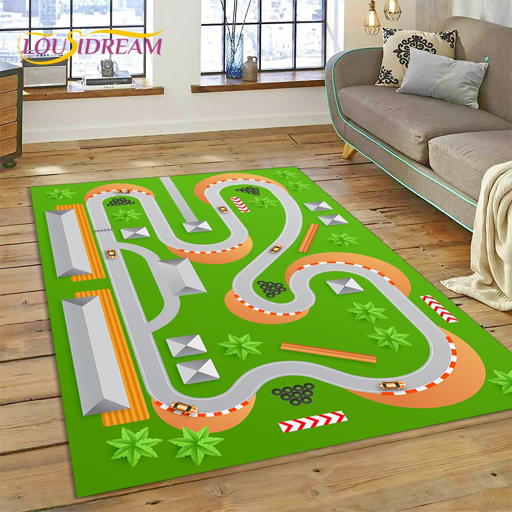 City Traffic Road Map Runway Child PlayMat Highway Playroom Area Rug,Carpet Rug for Living Room Bedroom Sofa Doormat, Non-slip