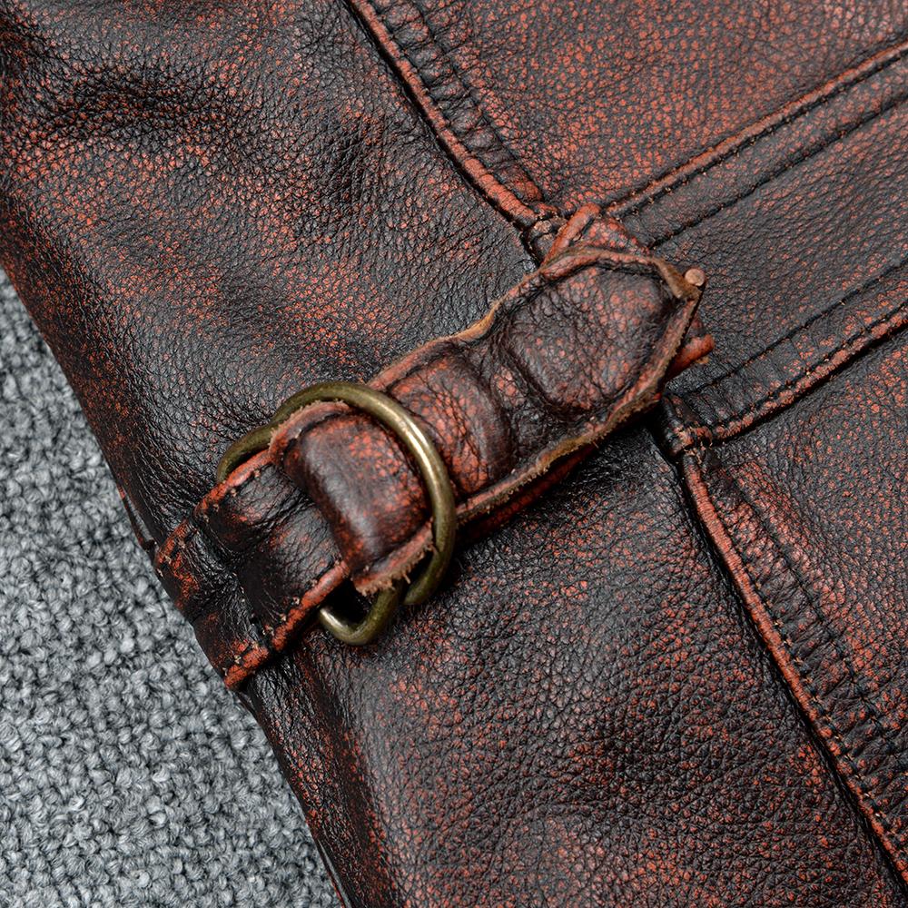 Vintage Red Brown M65 Hunting Jackets Black Genuine Cowhide Men Leather Jacket Pockets Men's Cow Coat Autumn