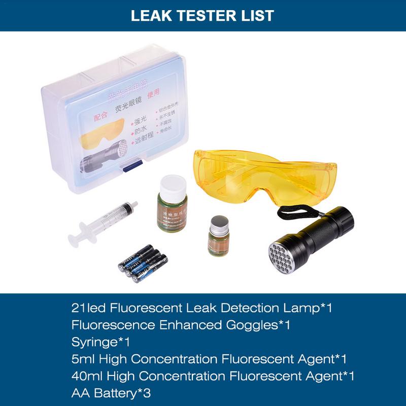 Car R134A R12 Air Conditioning A/C System Leak Test Detector Kit 28 LED UV Flashlight Protective Glasses UV Dye Tool Set