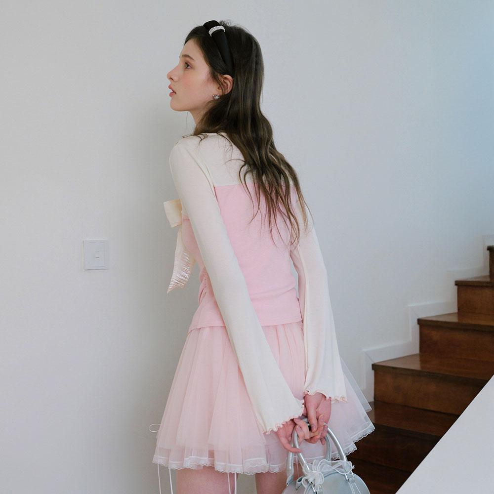 CEST MOIDEW Cest_Ribbon Shirring Long Sleeve Top