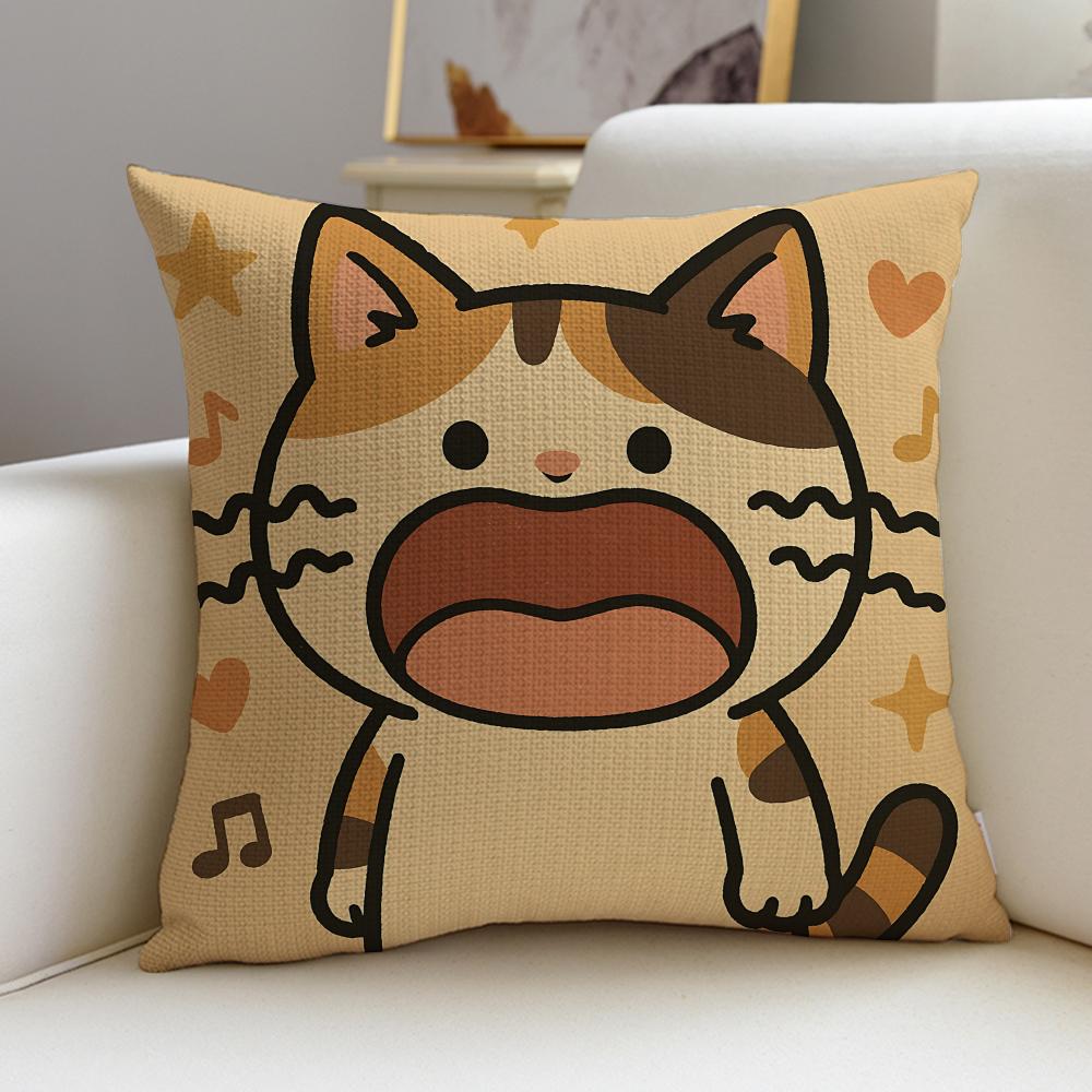 Cute MMeowing catS Cushion Cover Breathable and Skinfriendly Linen Pillowcase Square Removable and Washable Cushion