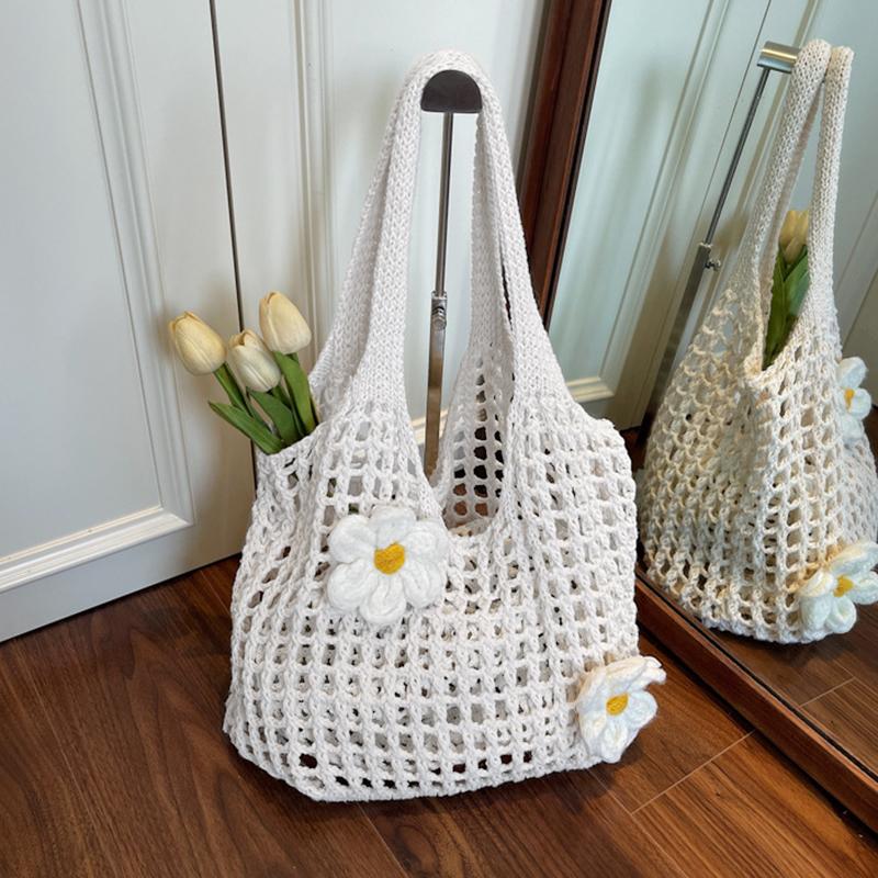 Lässige hohl gestrickte große Einkaufstasche Designer handgefertigt gewebt Frauen Schultertaschen Luxus Sommer Strandtasche Shopper Geldbörsen