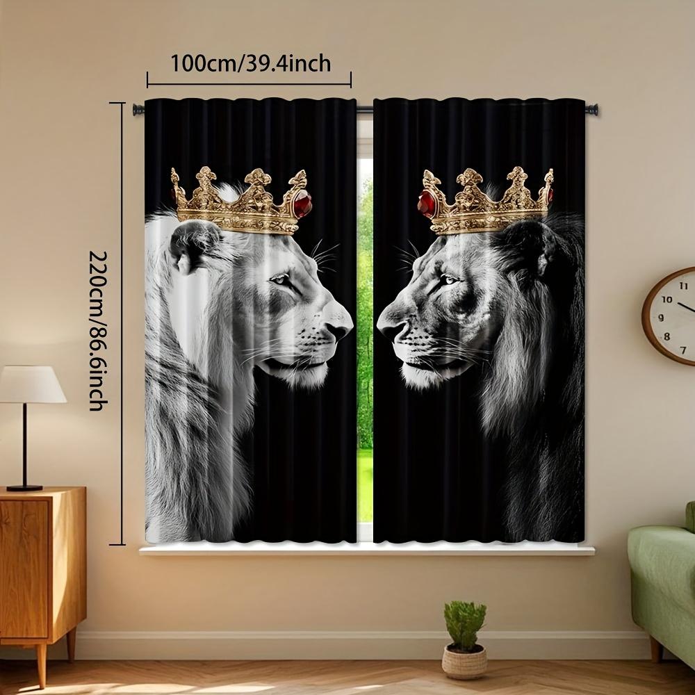 2pcs Crown Tiger Lion Style Door Curtains - High-Quality Polyester   Machine Washable   Rod Pocket Easy Install   Semi-Translucent