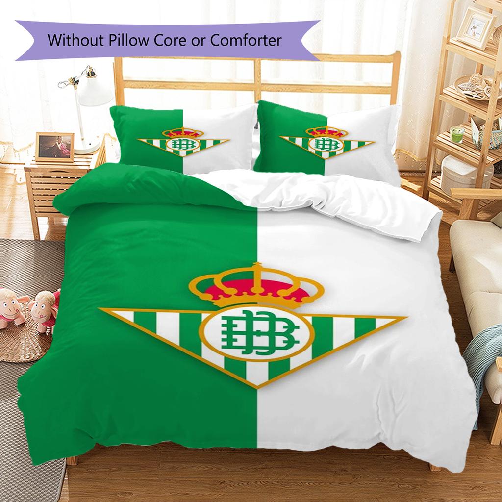 Real Betis Balompié Pattern Bedding Set Quilt Cover Pillowcase Home Decor Gift (1 * Duvet Cover + 2 * Pillowcase, Without Core)