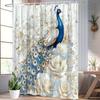 Blue Peacock With White Roses Shower Curtain 3D Artistic Design Waterproof Bath Decor Royal Luxury Bathroom Curtains