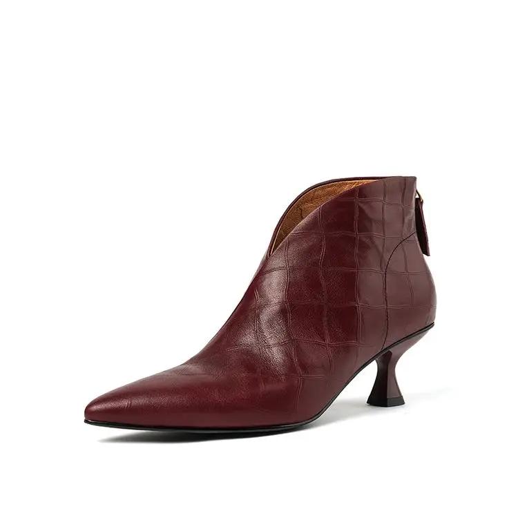 

Модные НОВЫЕ Осенне-зимние Женские Ботильоны с Острым Носком и Каблуком-рюмочкой, Обувь из Натуральной Кожи для Женщин, Элегантные Современные Ботильоны на Молнии 40