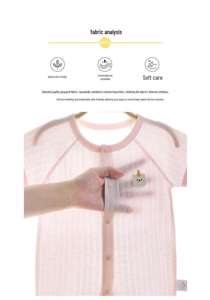 Baby Summer Short Sleeve Cotton Jumpsuit - Newborn Lightweight Pajamas Class A Air-Conditioned Crawler Outfit