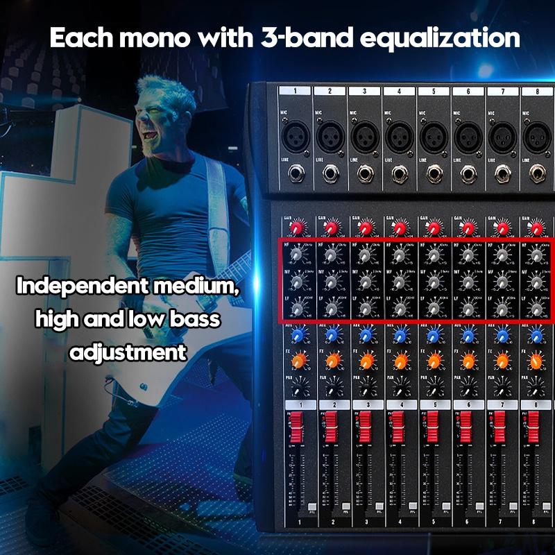 USB 8 Channel Bluetooth Record Computer Playback Phantom Power Effect USB Audio Mixer Sound Mixing Console