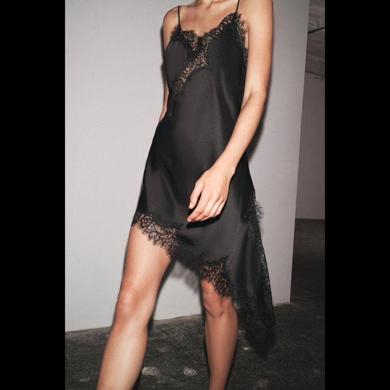 Za Autumn New Women's Clothing Zr European and American Style Fashion Lace Patchwork Asymmetric Strap Dress 5919200