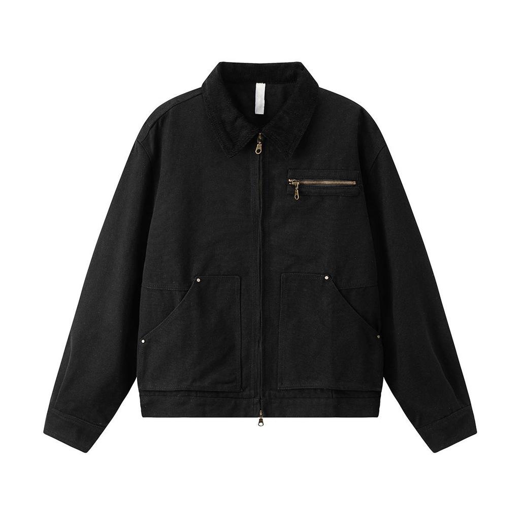 QIYOU 2025 Autumn Unisex Retro Dark Patchwork Double Zipper Workwear Jacket