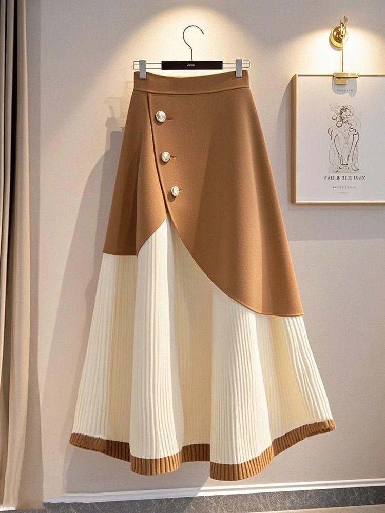 Luxurious Khaki Knitted A-Line Midi Skirt - Winter 2025 Trend