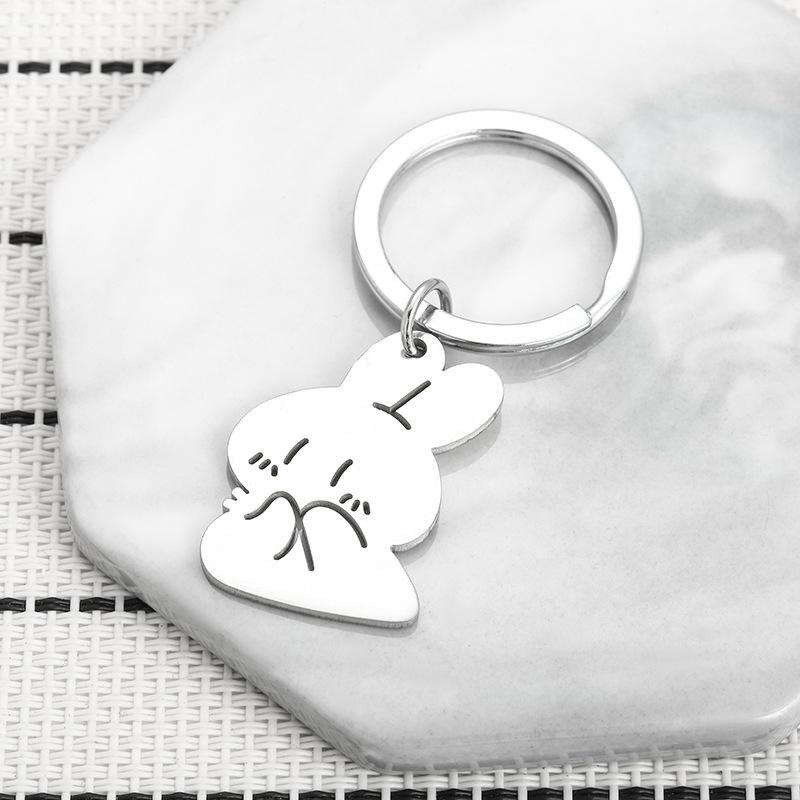 Rabbit Carrot Stainless Steel Keychain Lovely Cartoon Design Fashion Couple Keyring Practical Student Backpack Pendant