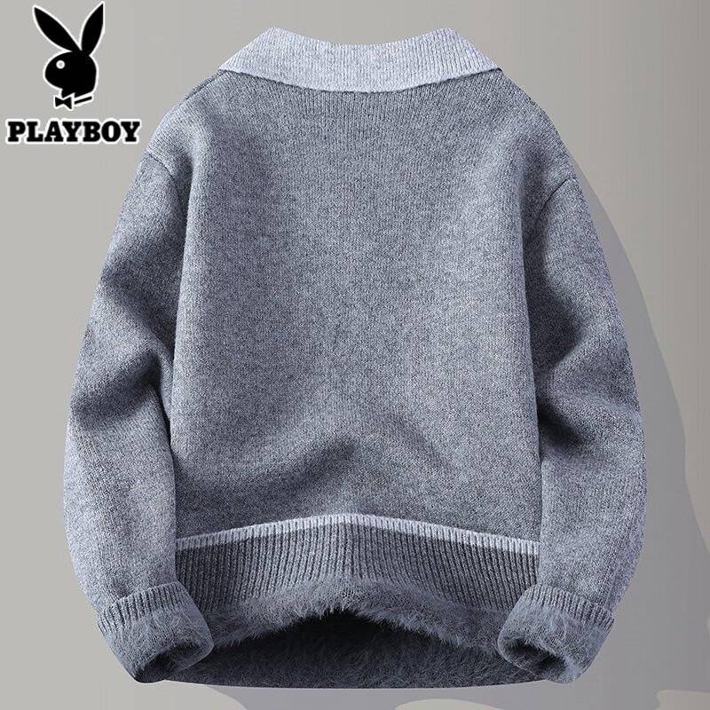 PLAYBOY Men's Fleece Lined Shirt Collar Sweater