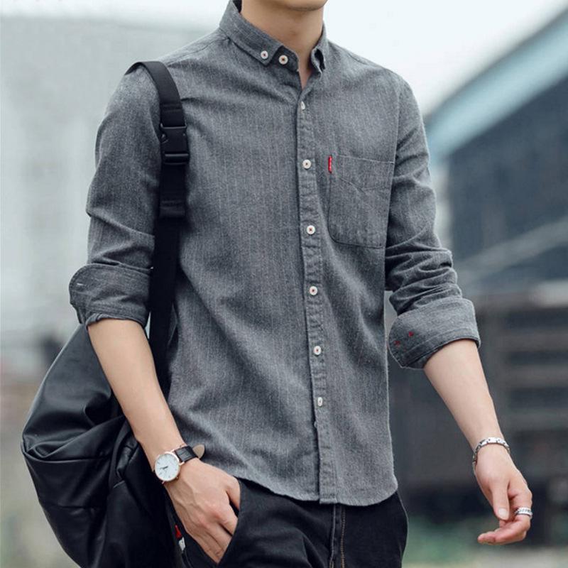 Hongxinjie Men's Casual Striped Long-Sleeve Shirt - Light Business Korean Style for Spring and Autumn
