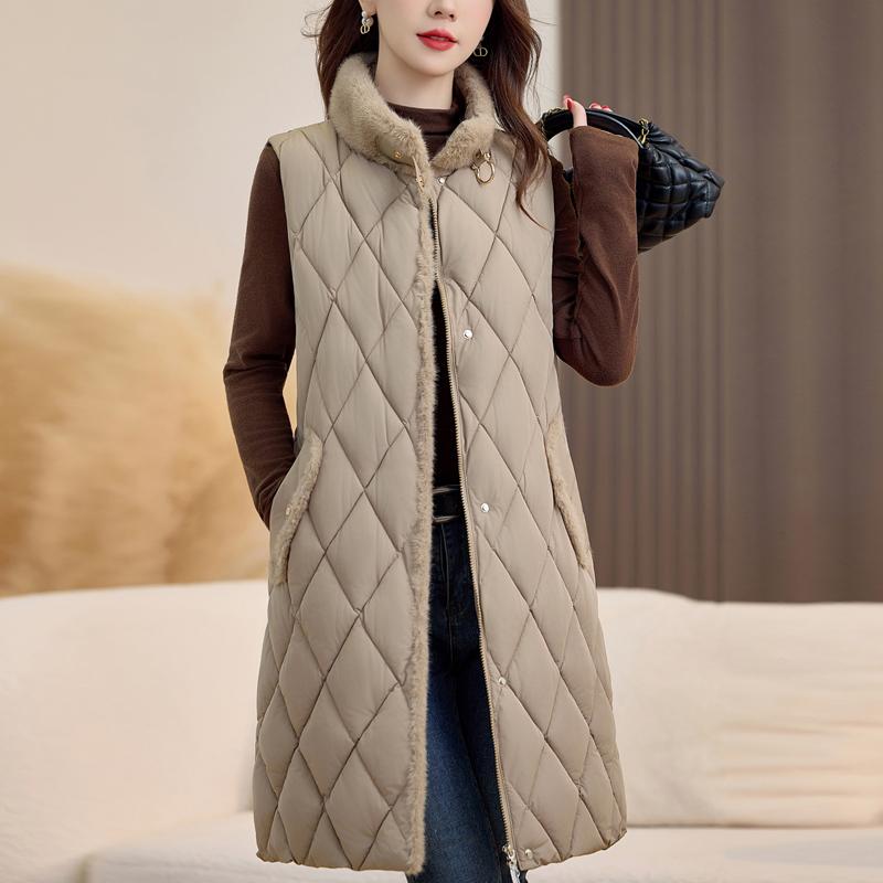 Fashion Winter Women's Vest Faux Fur Collar Thick Warm Sleeveless Jackets Woman Long Coat With Belt