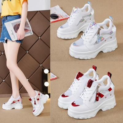 Scarpe da ginnastica estive con suola spessa traspiranti da donna, con interno in rete, adatte a tutte le occasioni, scarpe casual da esterno, scarpe casual bianche