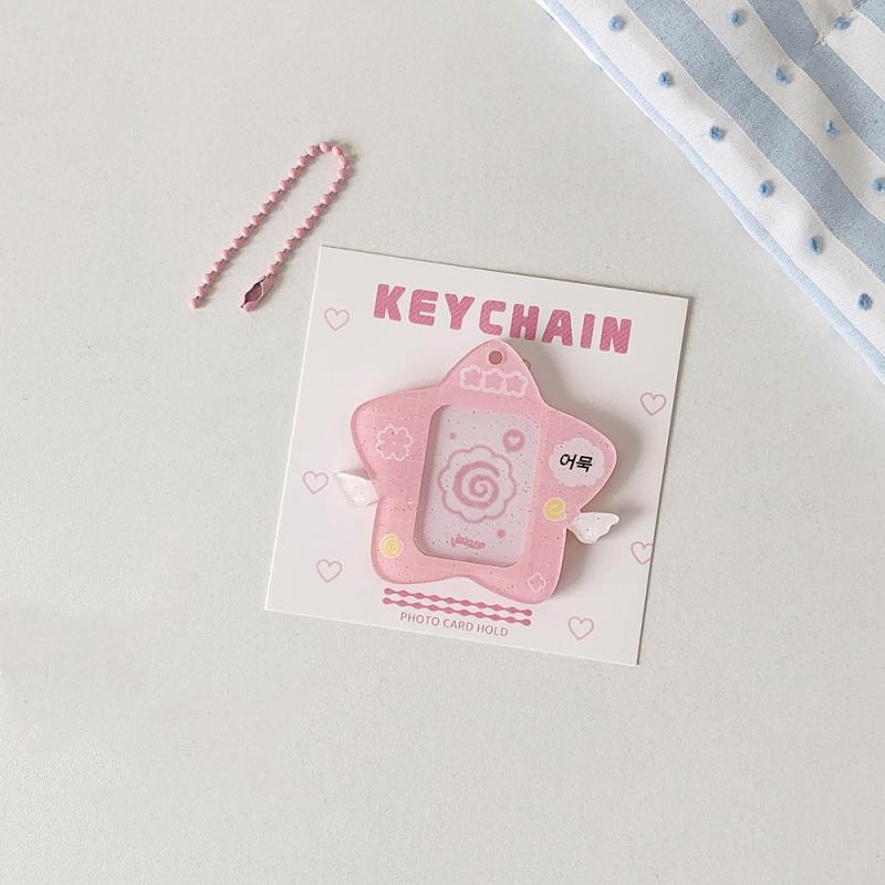 Ins Style Korean Style Pentagram Wings Hard Card Folder Brick Acrylic 1 Inch Id Photo Storage Display Pendant Keychain Ornaments