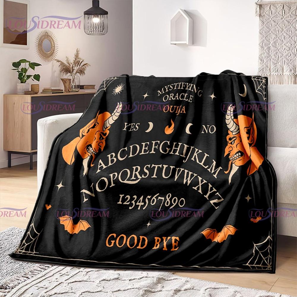 Ouija Board Witchcraft Blanket with Hands Satan Occultism Flannel Blanket Sun Moon Supplies for Altar Gothic Blankets Decor Gift