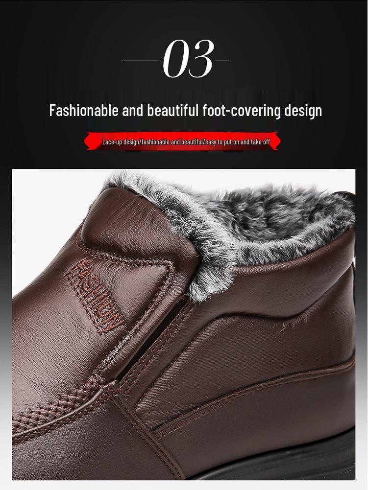 Men's Winter Non-Slip Waterproof Velvet-Lined Cotton Shoes - Warm, Thick, and Perfect for Middle-Aged and Elderly Dads.