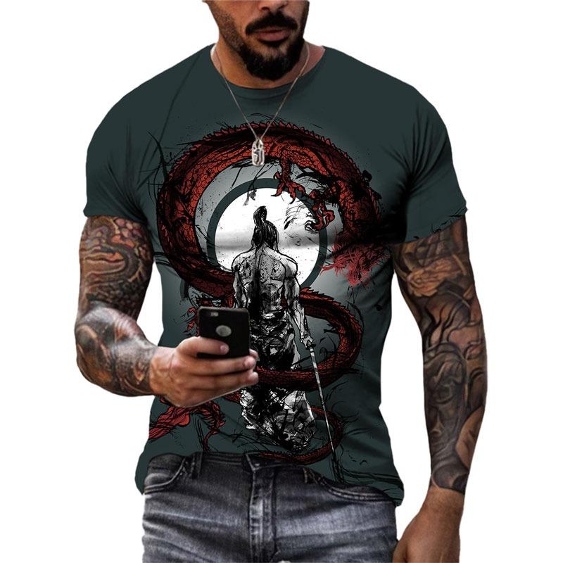

Summer Fashion New Japanese Samurai cool T shirt Men Trend Casual Printed streetwear O-neck Short Sleeve quick-drying t-shirt S